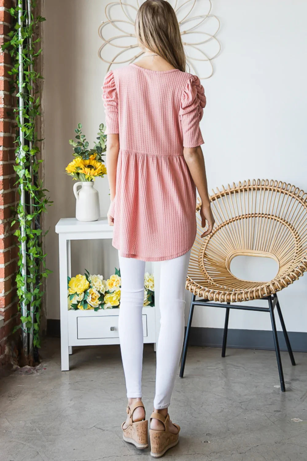 Heimish Waffle Knit Babydoll Top - minbolu -