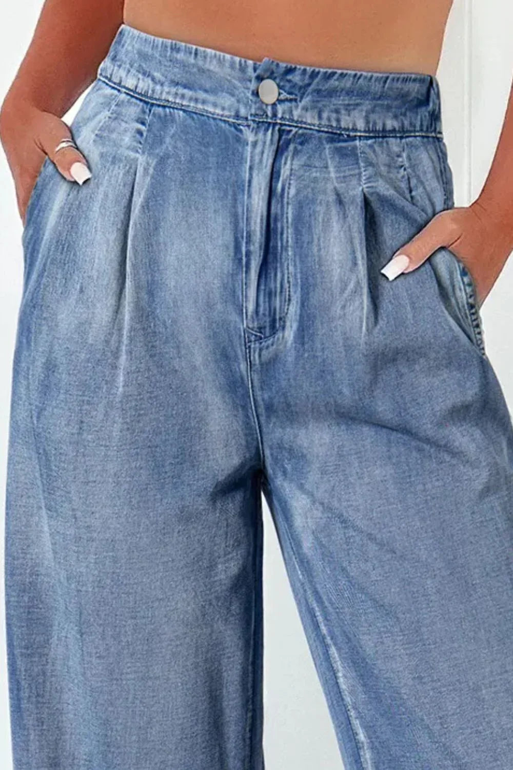 Trendy High Waist Wide Leg Jeans - minbolu -