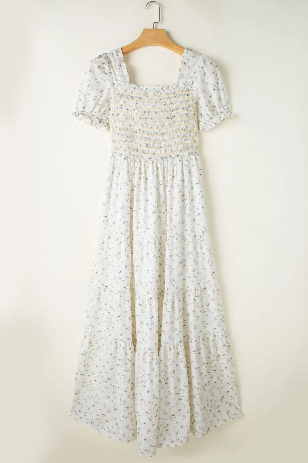 Floral Smocked Maxi Dress with Puff Sleeves - minbolu -