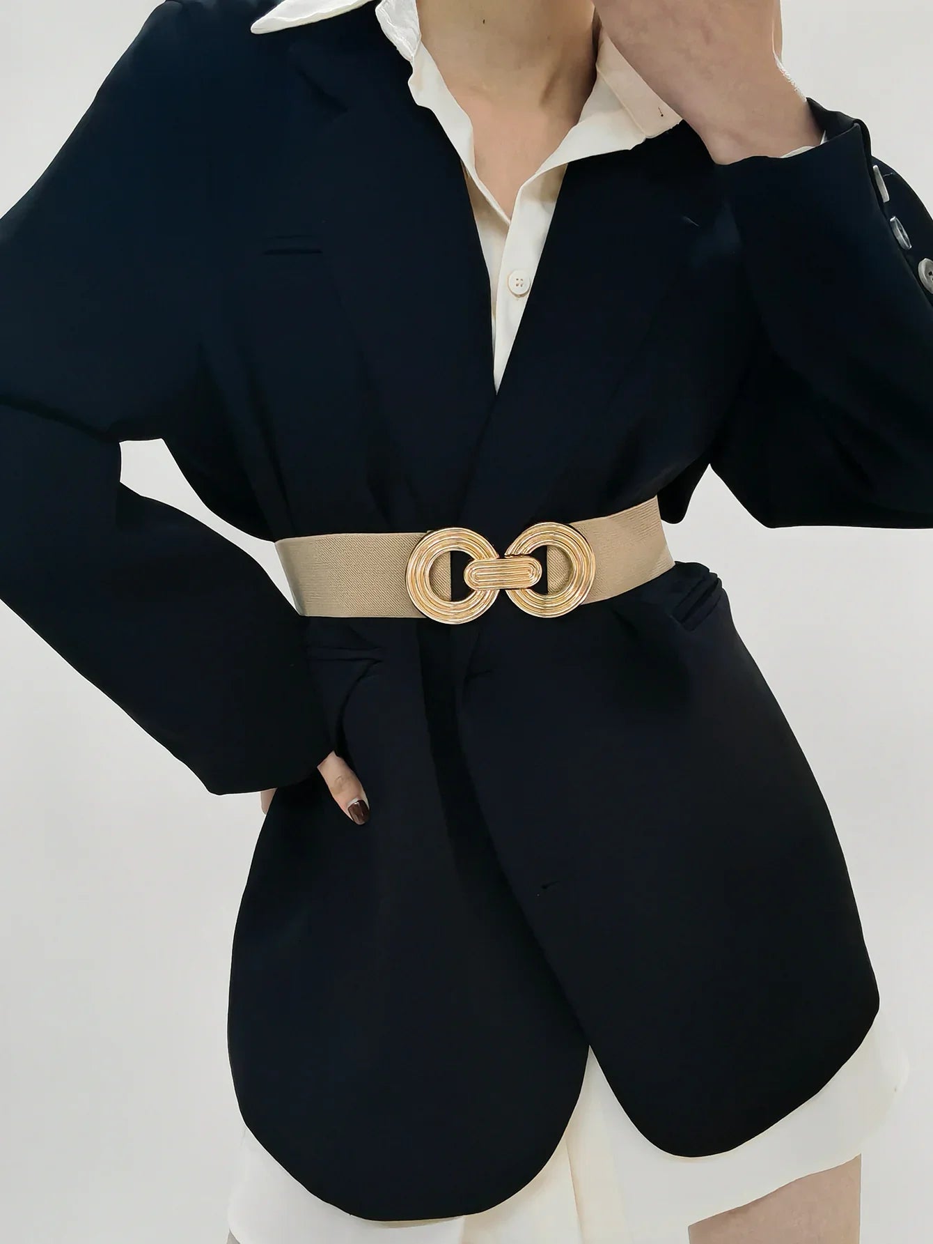 Geometric Buckle Wide Belt - Trendy Elastic Accessory - minbolu -