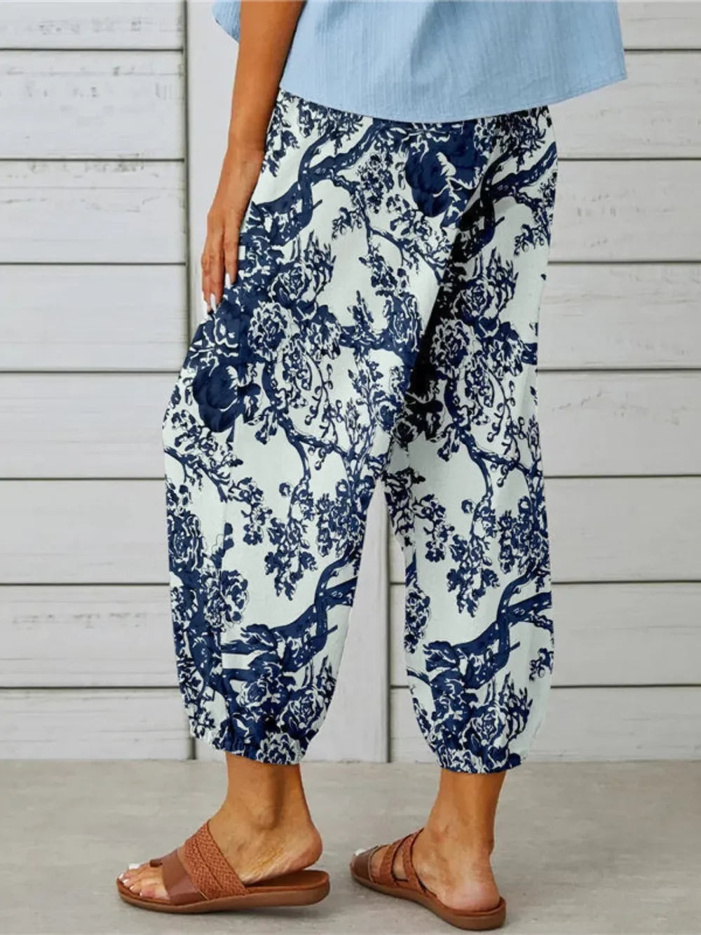 Printed Tied Cropped Pants - minbolu -
