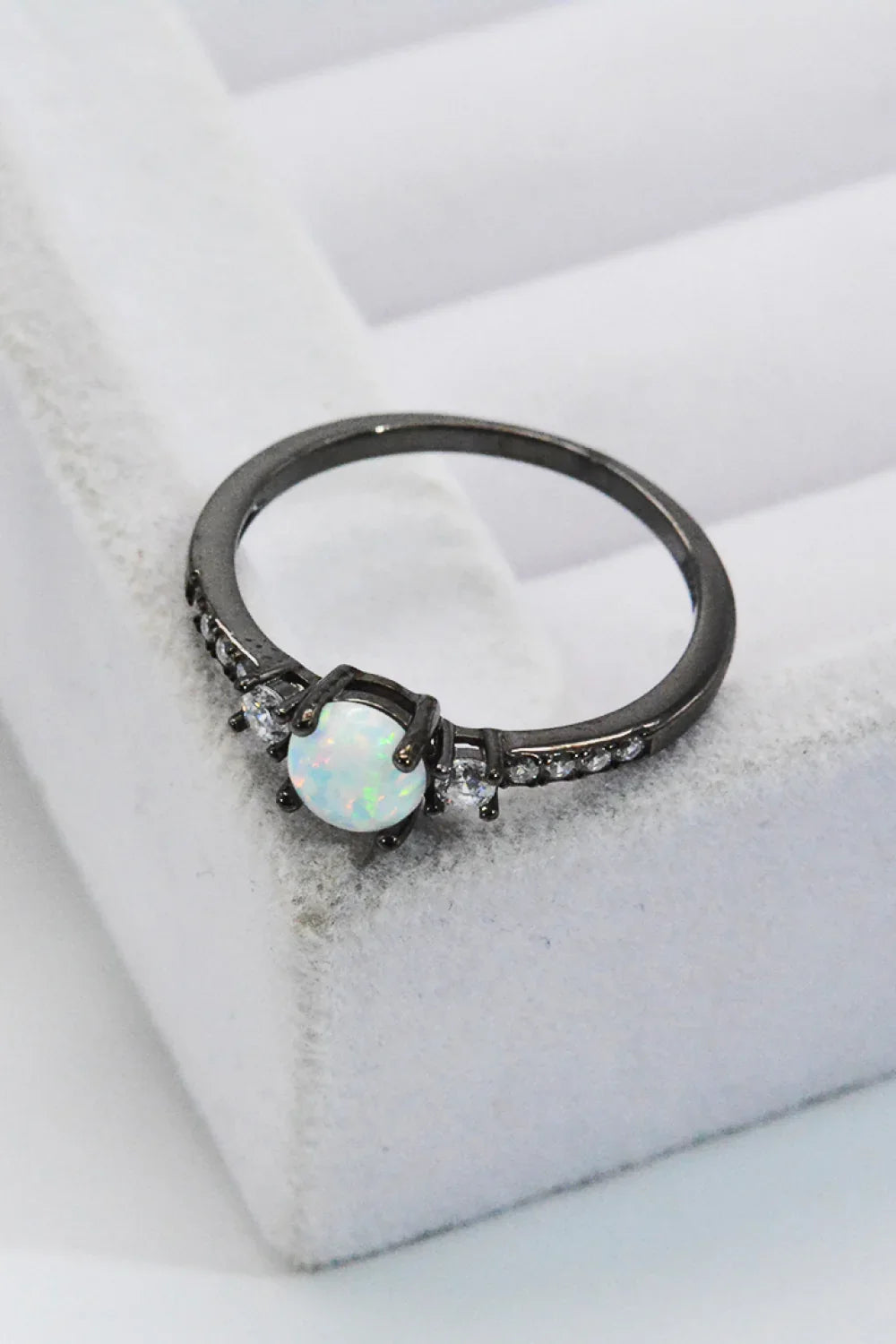 Round Opal Sterling Silver Ring - Stylish Minimalist Design - minbolu -