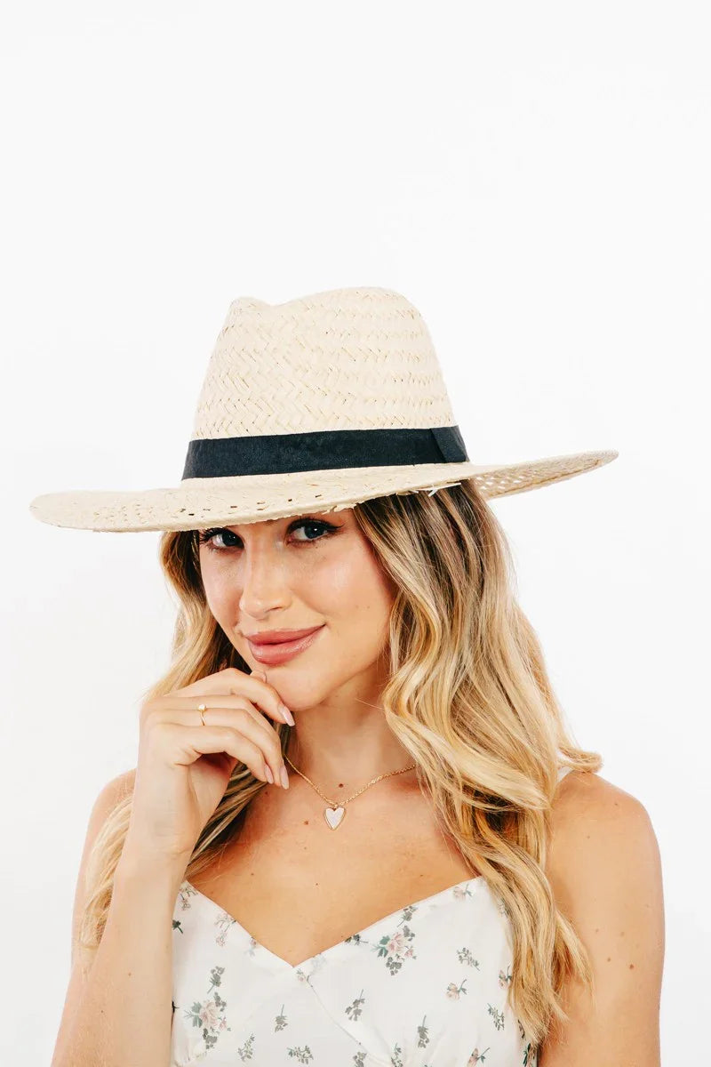 Luxurious Basket Weave Straw Sun Hat - Wide Brim Women's Boho Hat - minbolu -