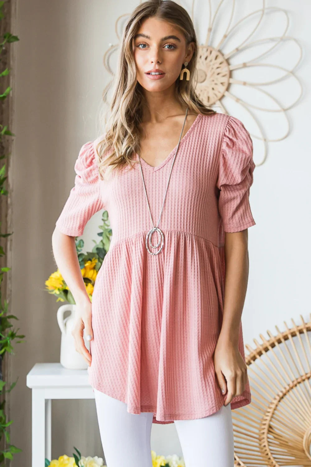 Heimish Waffle Knit Babydoll Top - minbolu -