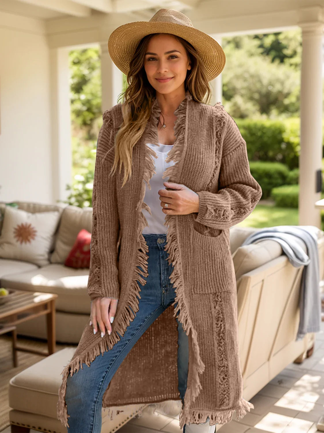 Fringe Open Front Cardigan - minbolu -