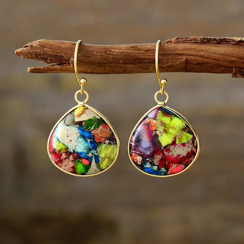 Elegant 18K Gold Natural Stone Earrings - minbolu -