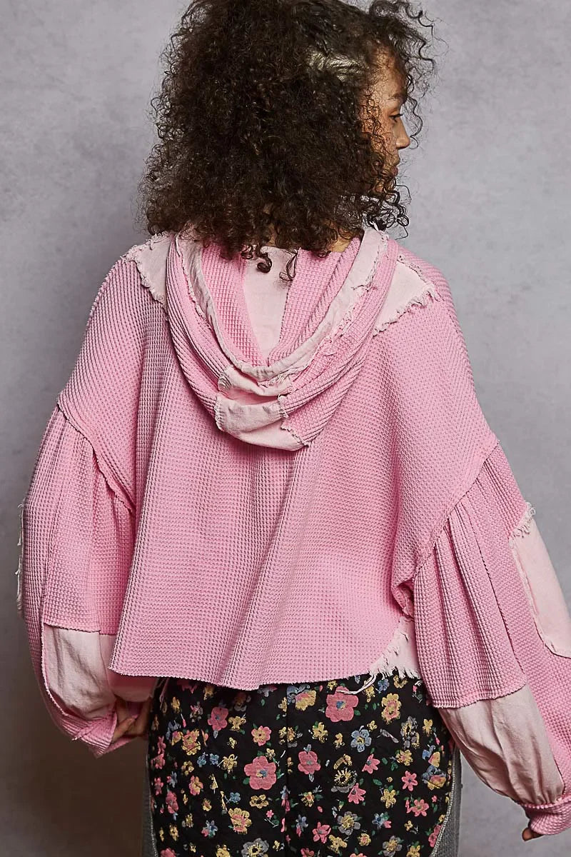 POL Raw Hem Cropped Hooded Jacket - minbolu -