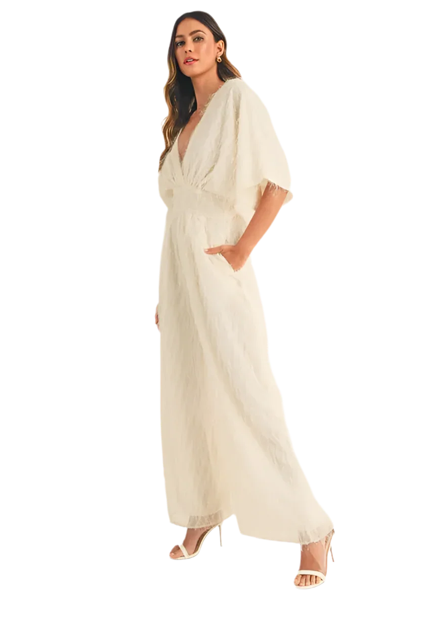 Fluffy Deep V Neck Wide Leg Jumpsuit - minbolu -