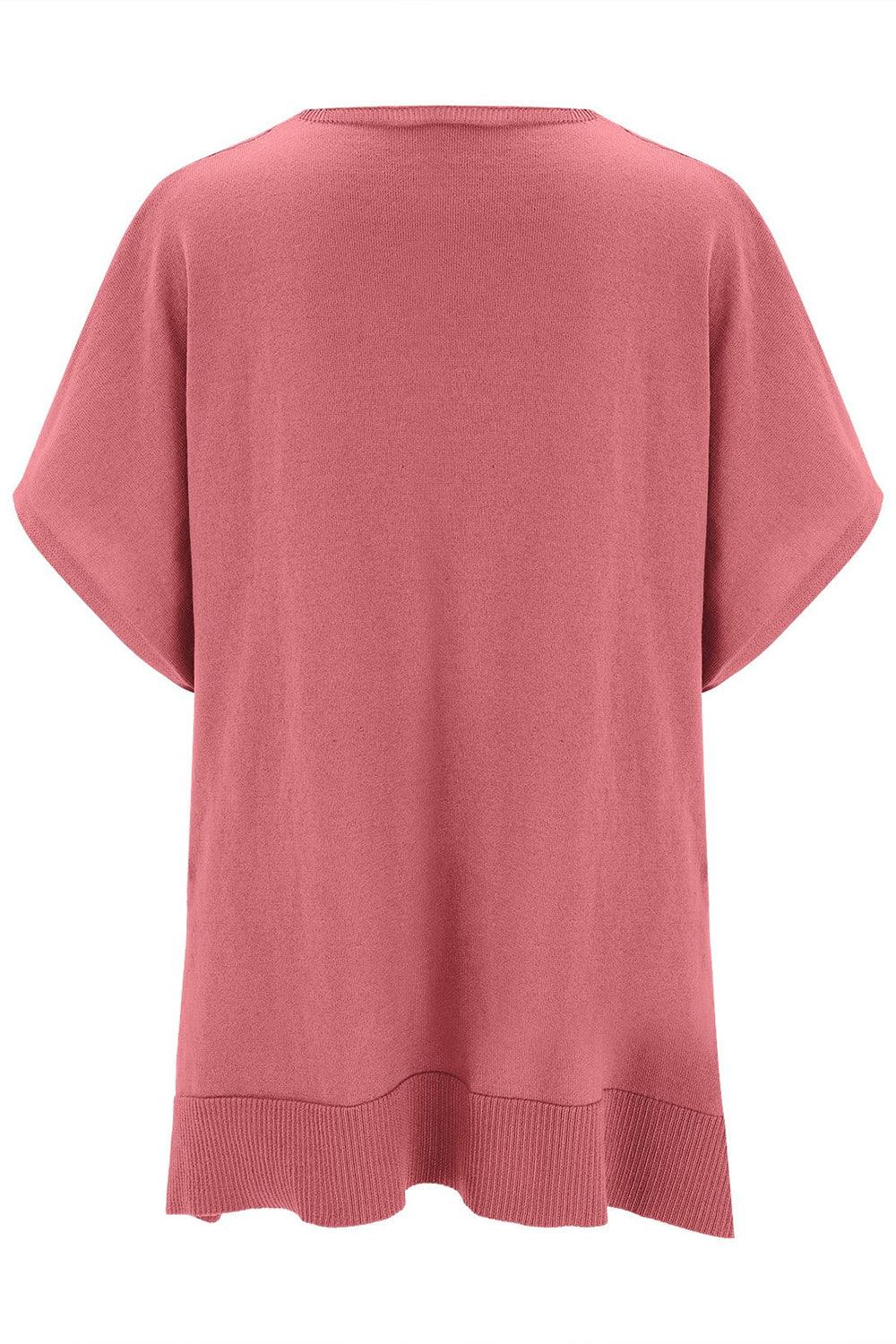 Slit V-Neck Half Sleeve Knit Top - minbolu -
