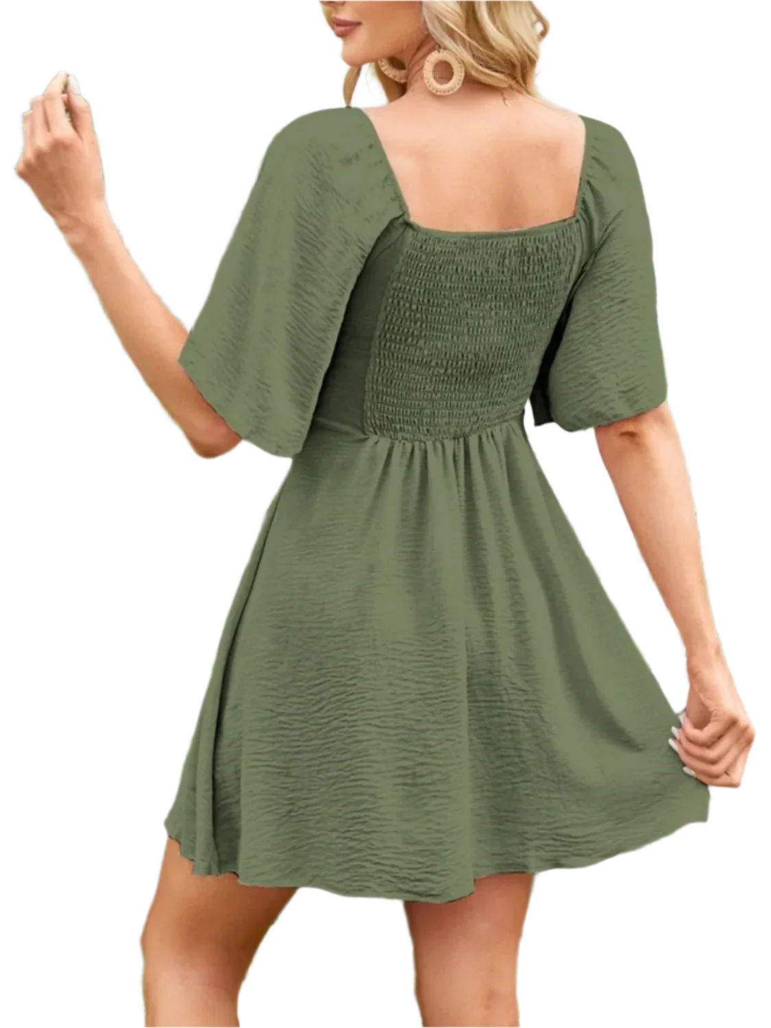 Boho Mini Dress with Smocked Back - minbolu -