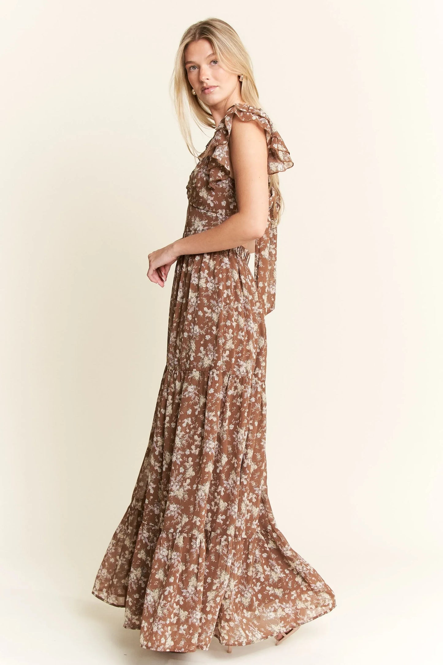 Jade By Jane Ruffle Sleeve Tiered Maxi Dress - minbolu -