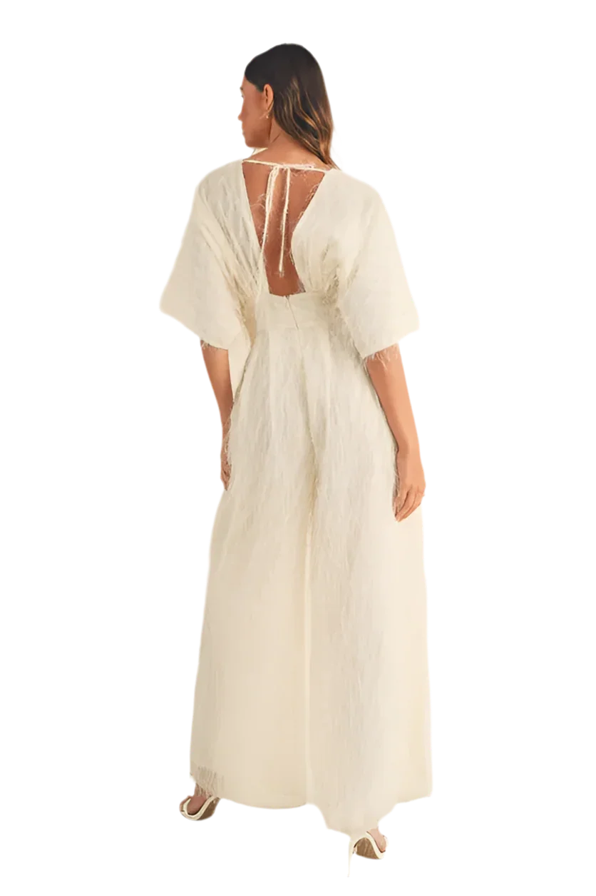 Fluffy Deep V Neck Wide Leg Jumpsuit - minbolu -