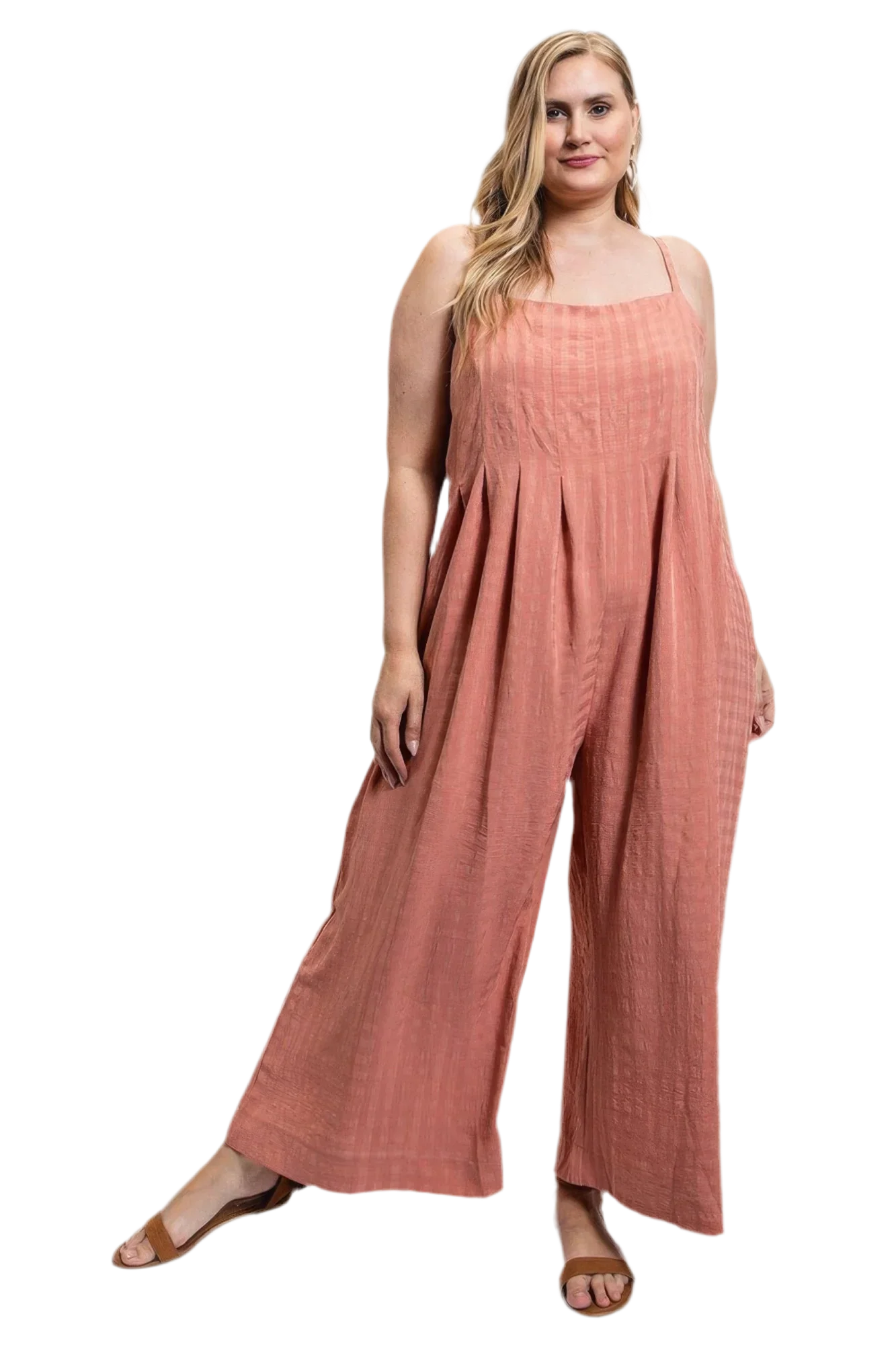 Dusty Rose Sleeveless Jumpsuit with Side Button Detailing - minbolu -