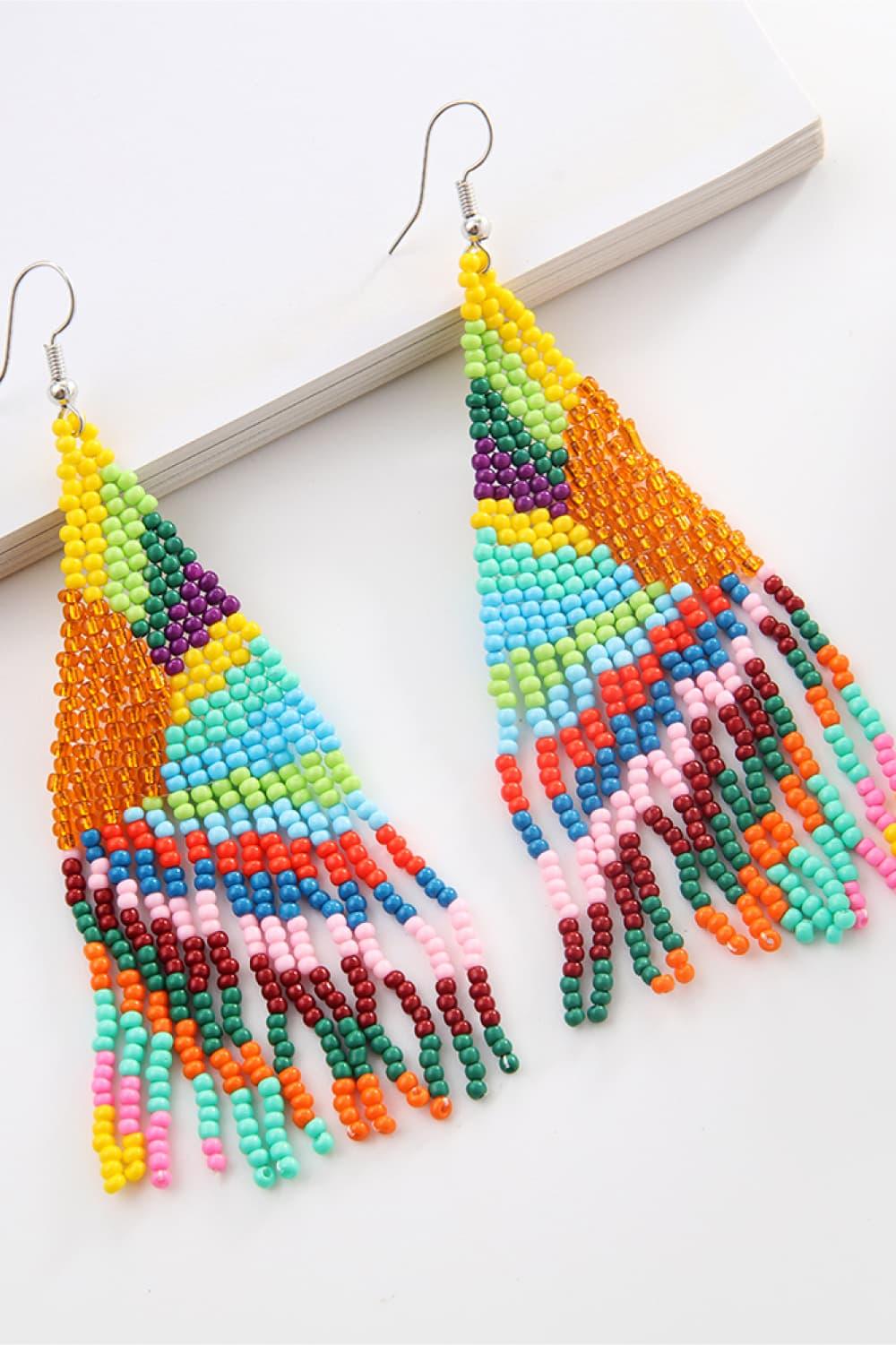 Stylish Beaded Dangle Earrings - minbolu -