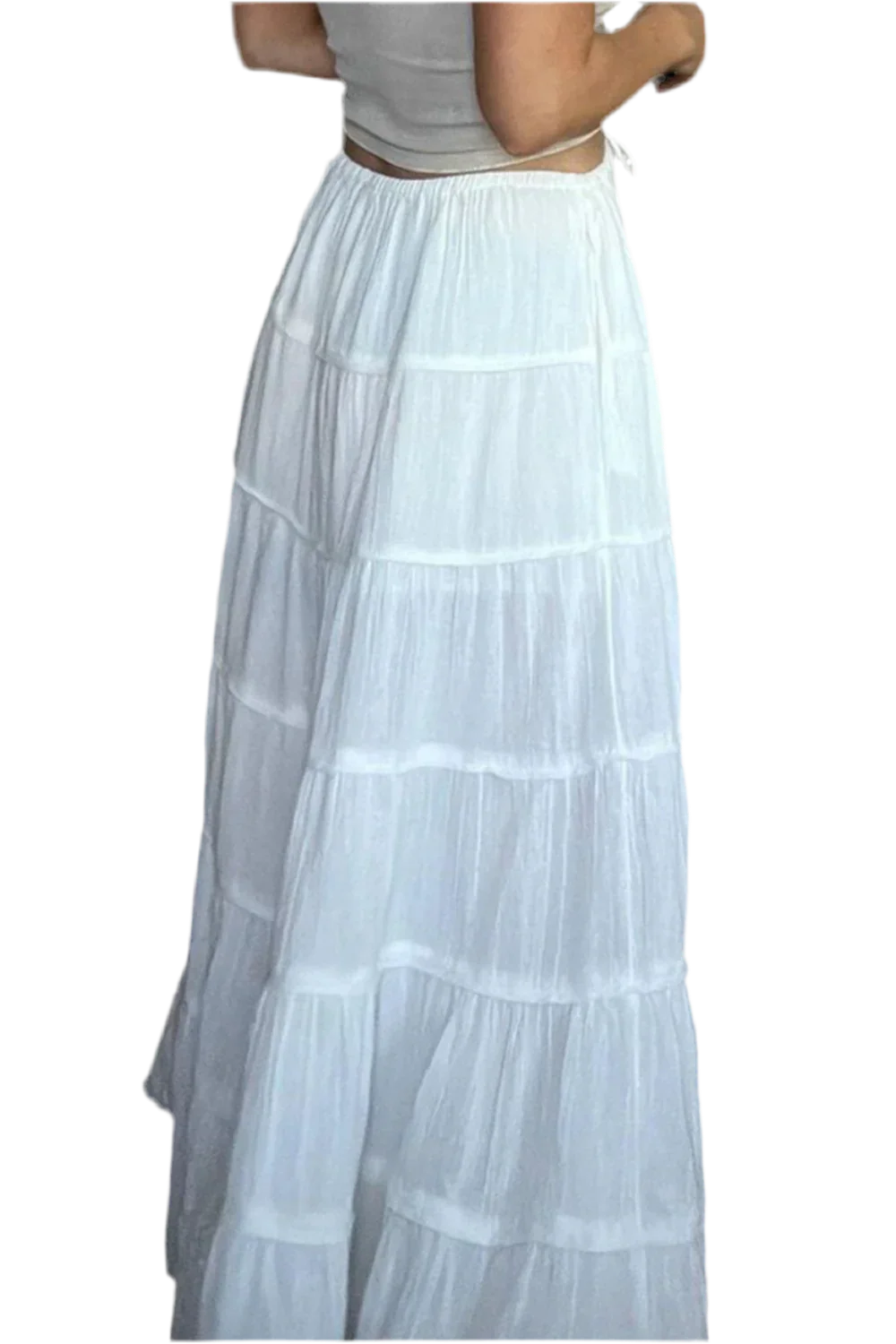 Boho Chic Tiered Maxi Skirt in White - minbolu -