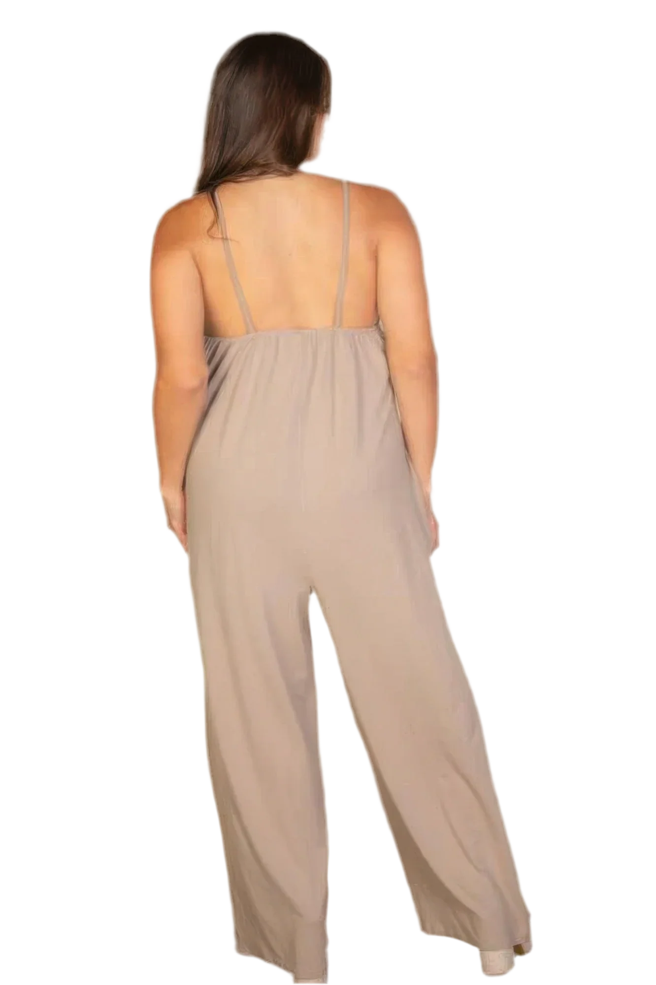 Plus Spaghetti Strap Solid Wide Jumpsuit - minbolu -