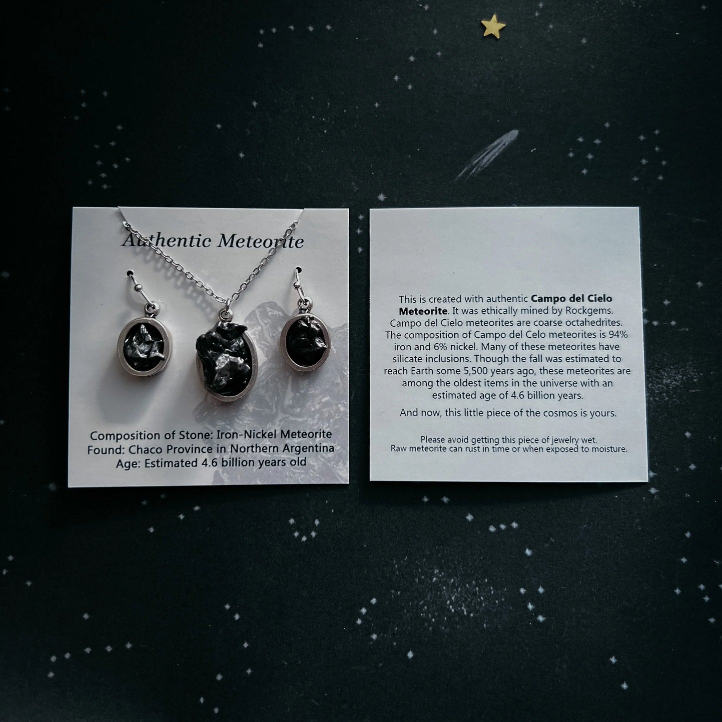 Crescent Moon Ring with Authentic Meteorite - minbolu -