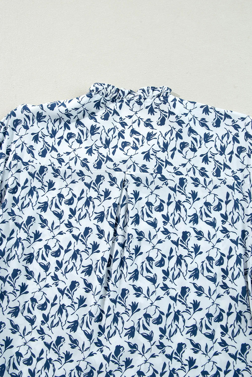 Blue Floral Print Lace Detail Puff Sleeve Shirt - minbolu -