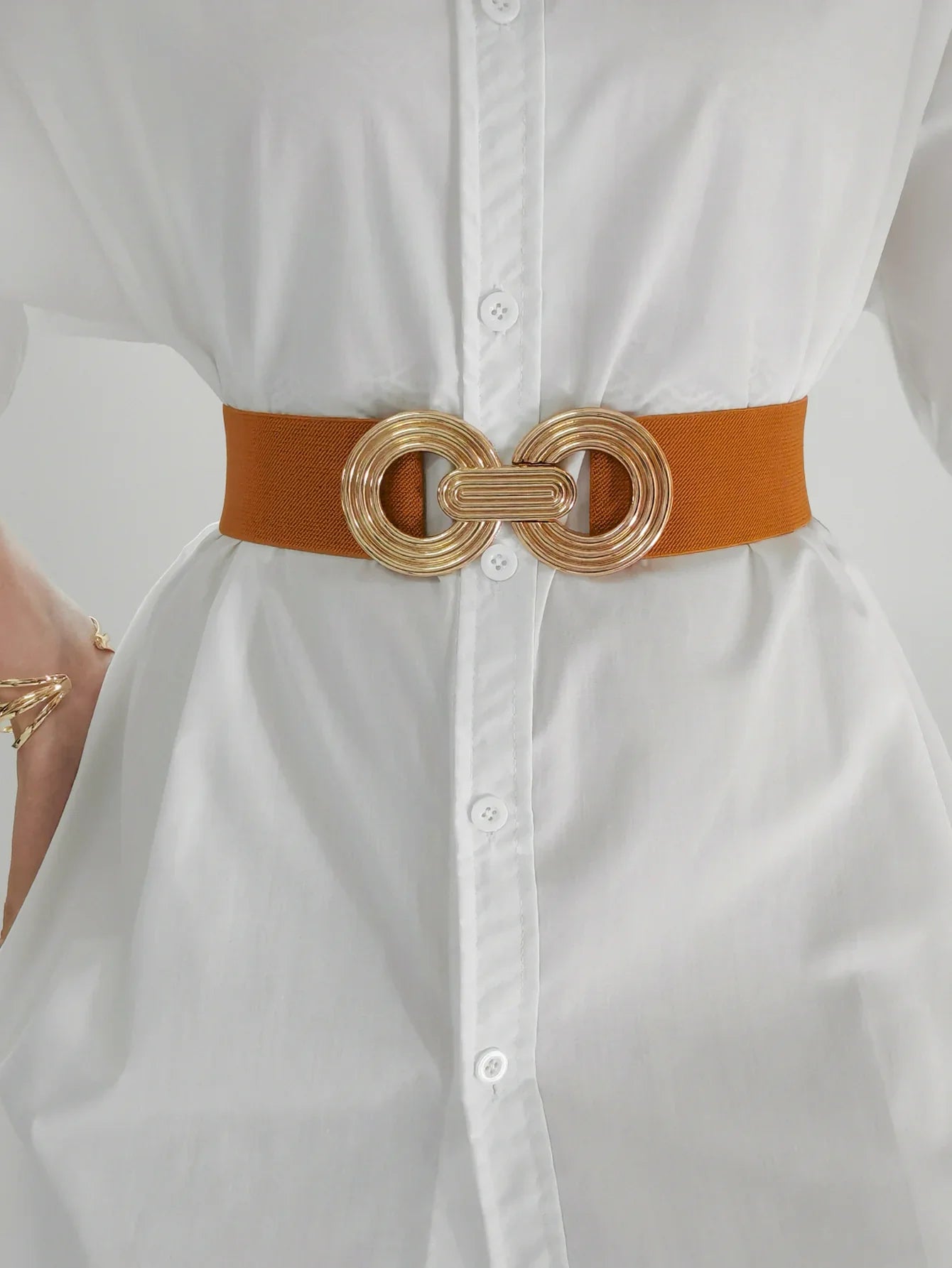 Geometric Buckle Wide Belt - Trendy Elastic Accessory - minbolu -