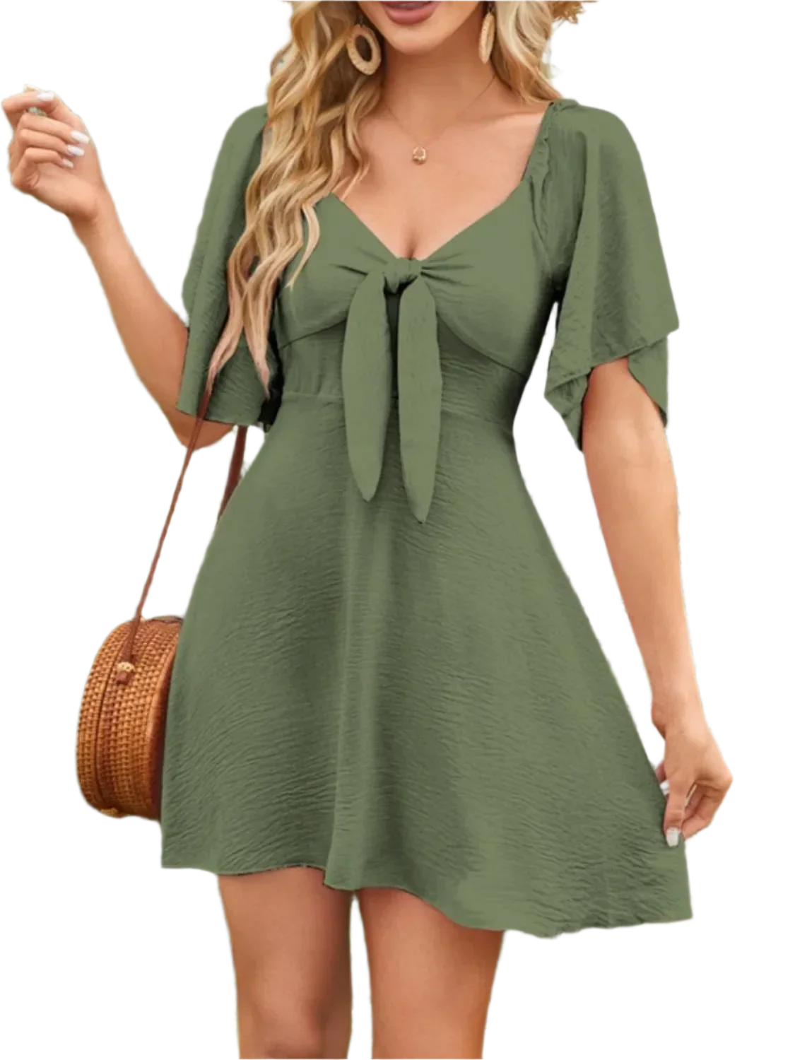 Boho Mini Dress with Smocked Back - minbolu -