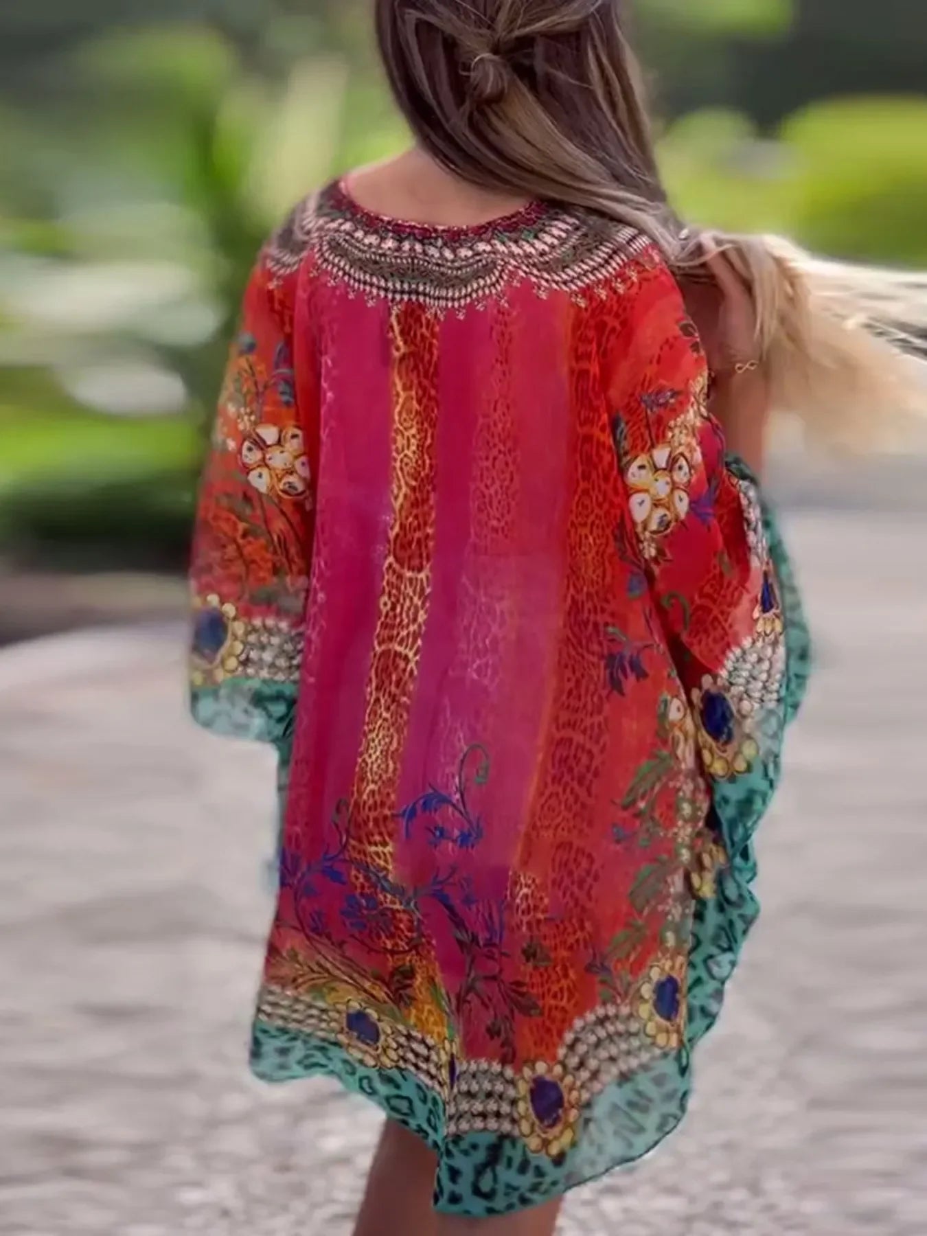 Floral Print V-Neck Cover Up - minbolu -