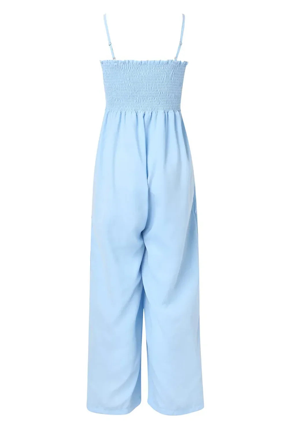 Smocked Spaghetti Strap Wide Leg Jumpsuit - minbolu -
