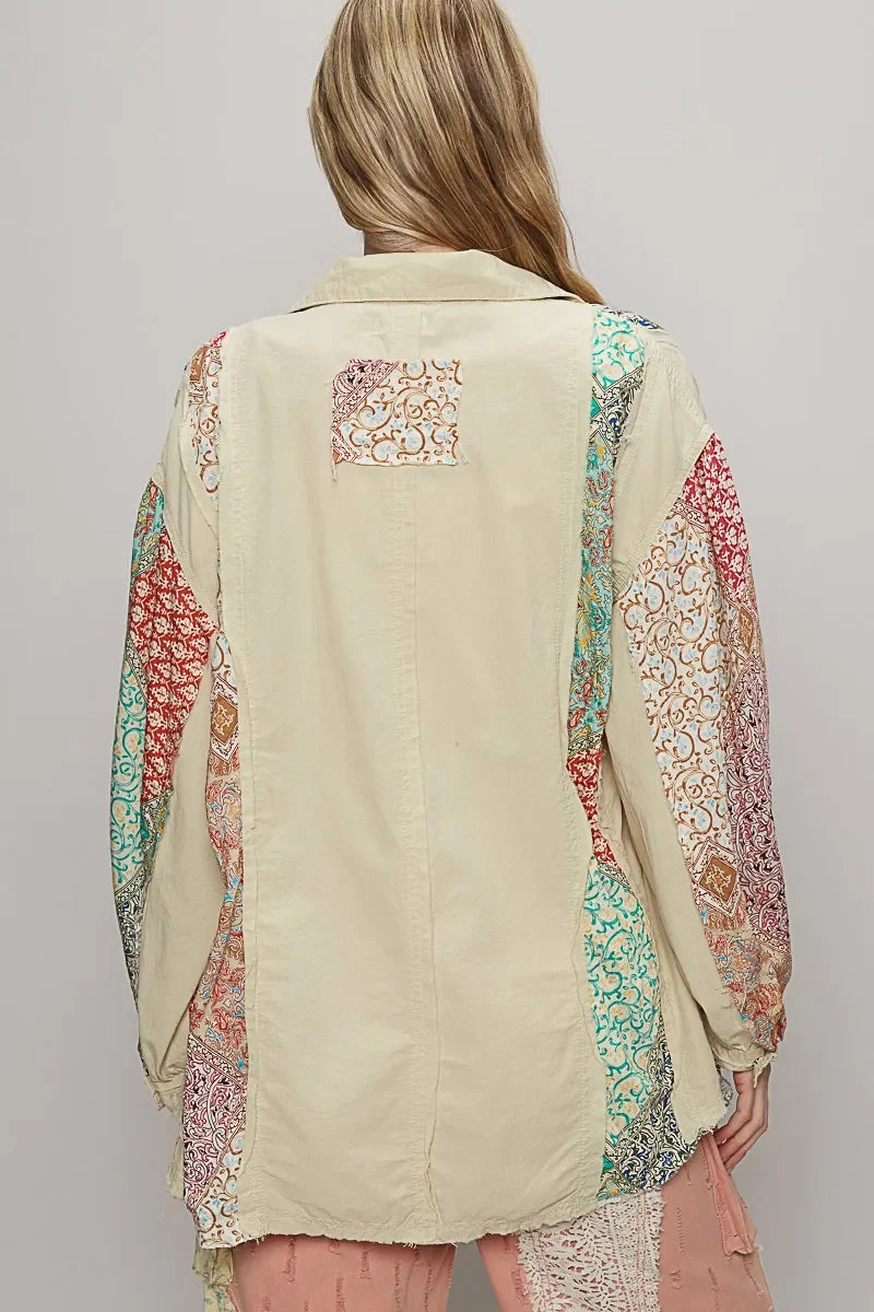 POL Printed Button Up Oversized Shirt - minbolu -