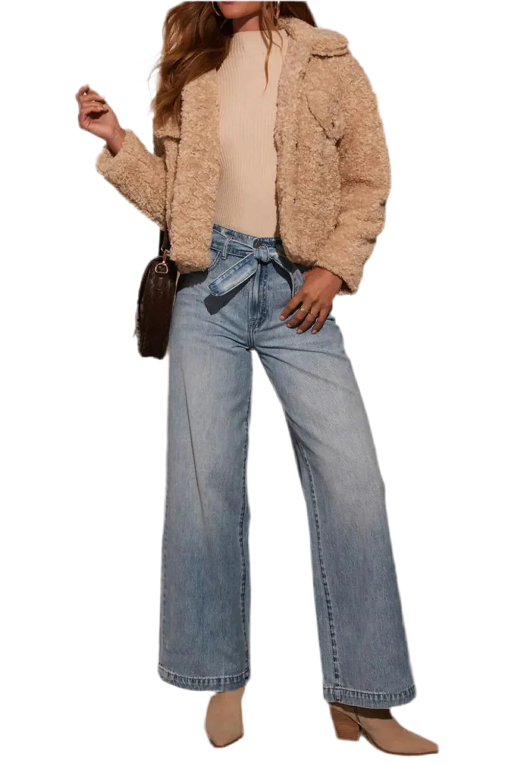 Tied Wide Leg Jeans with Pockets - minbolu -