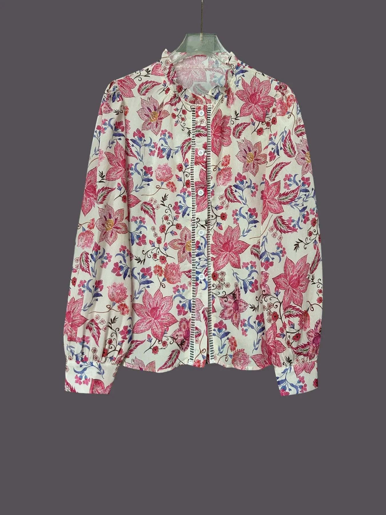 Floral Print Button Up Shirt - minbolu -