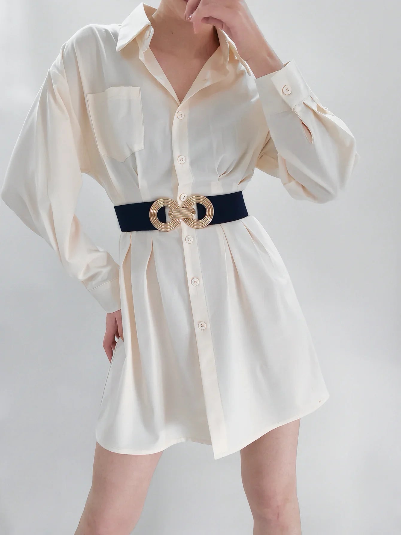 Geometric Buckle Wide Belt - Trendy Elastic Accessory - minbolu -
