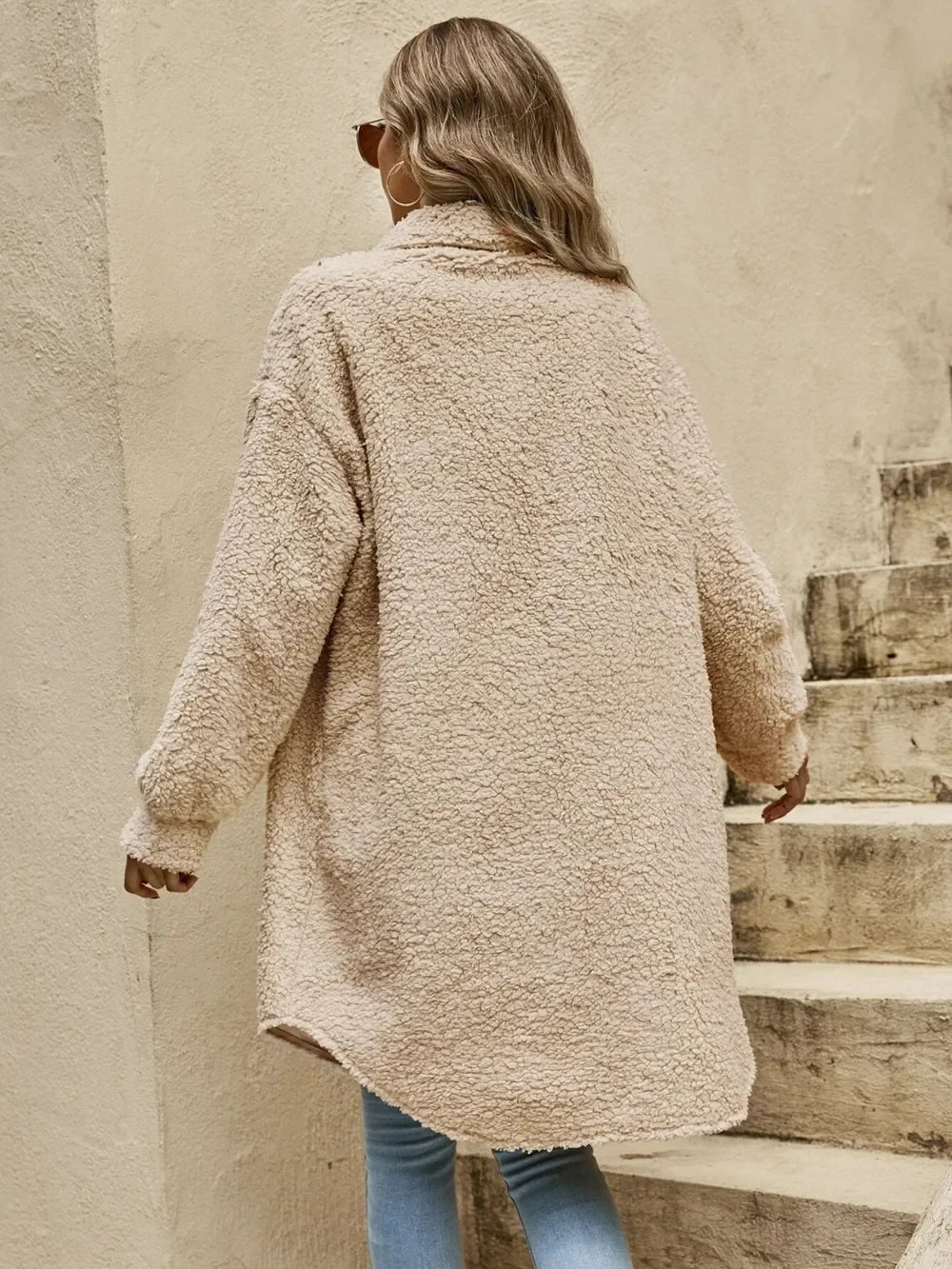 Collared Button Down Coat - minbolu -