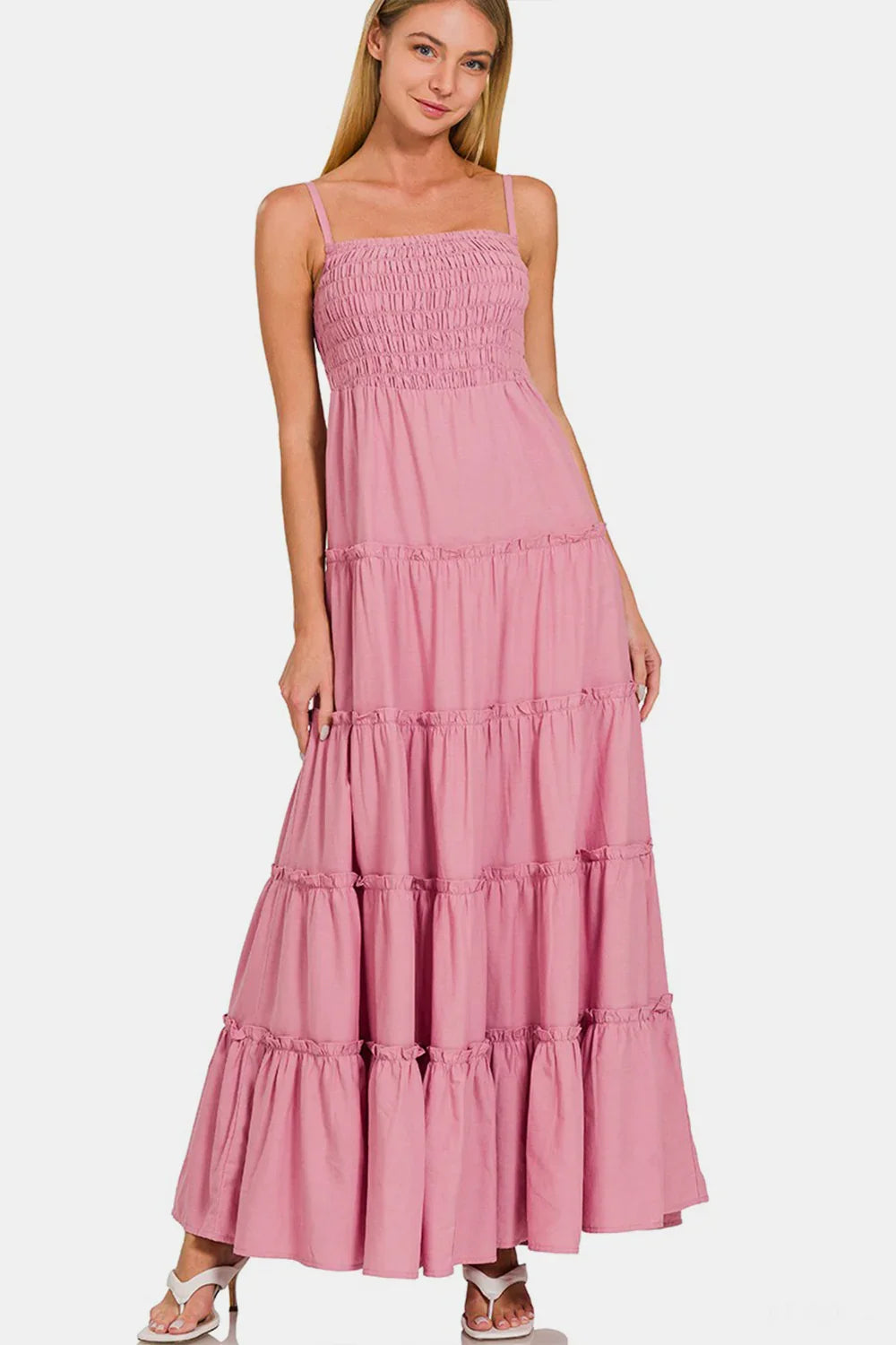 Boho Cami Maxi Dress with Smocked Bodice - minbolu -