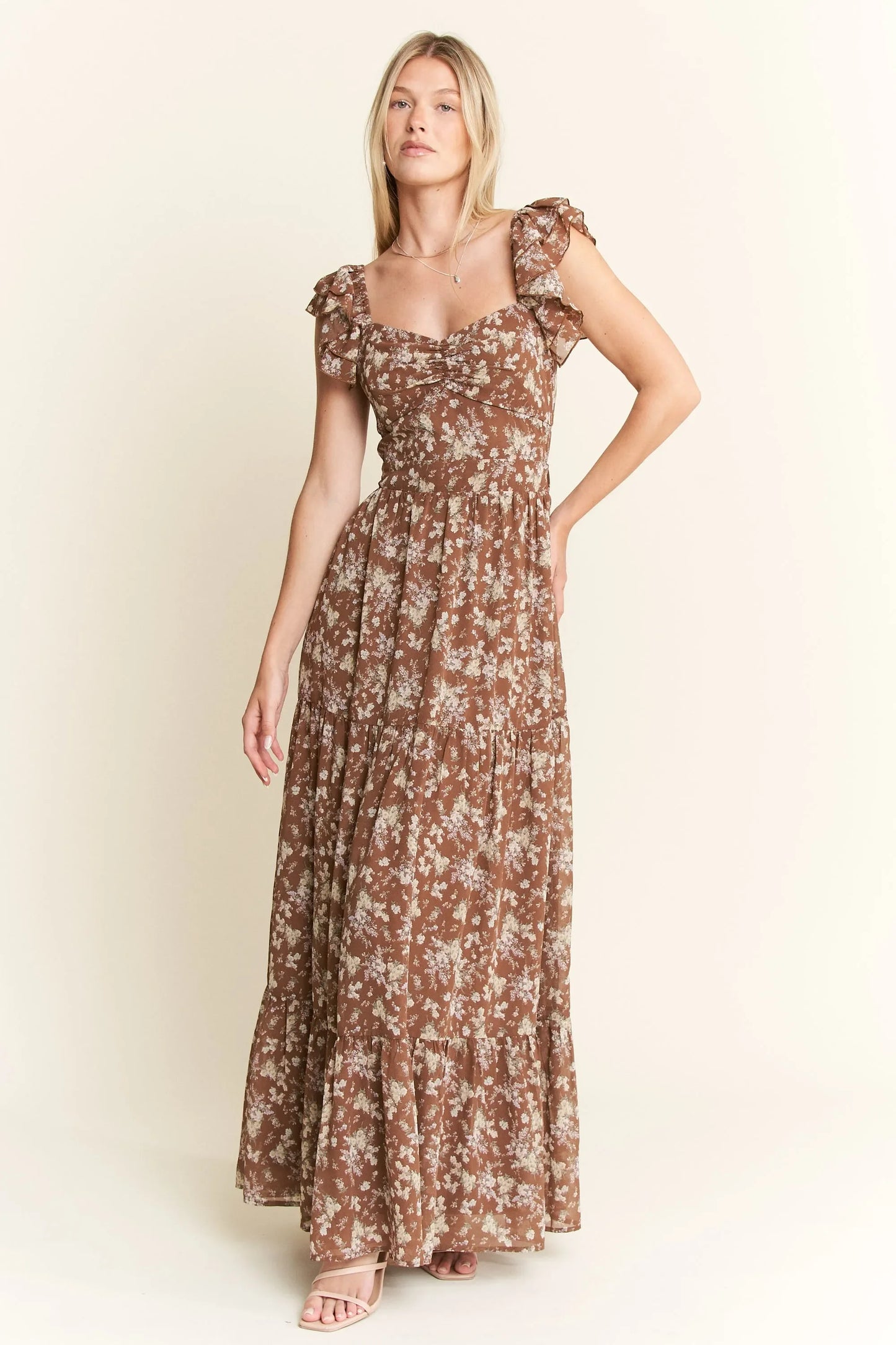 Jade By Jane Ruffle Sleeve Tiered Maxi Dress - minbolu -