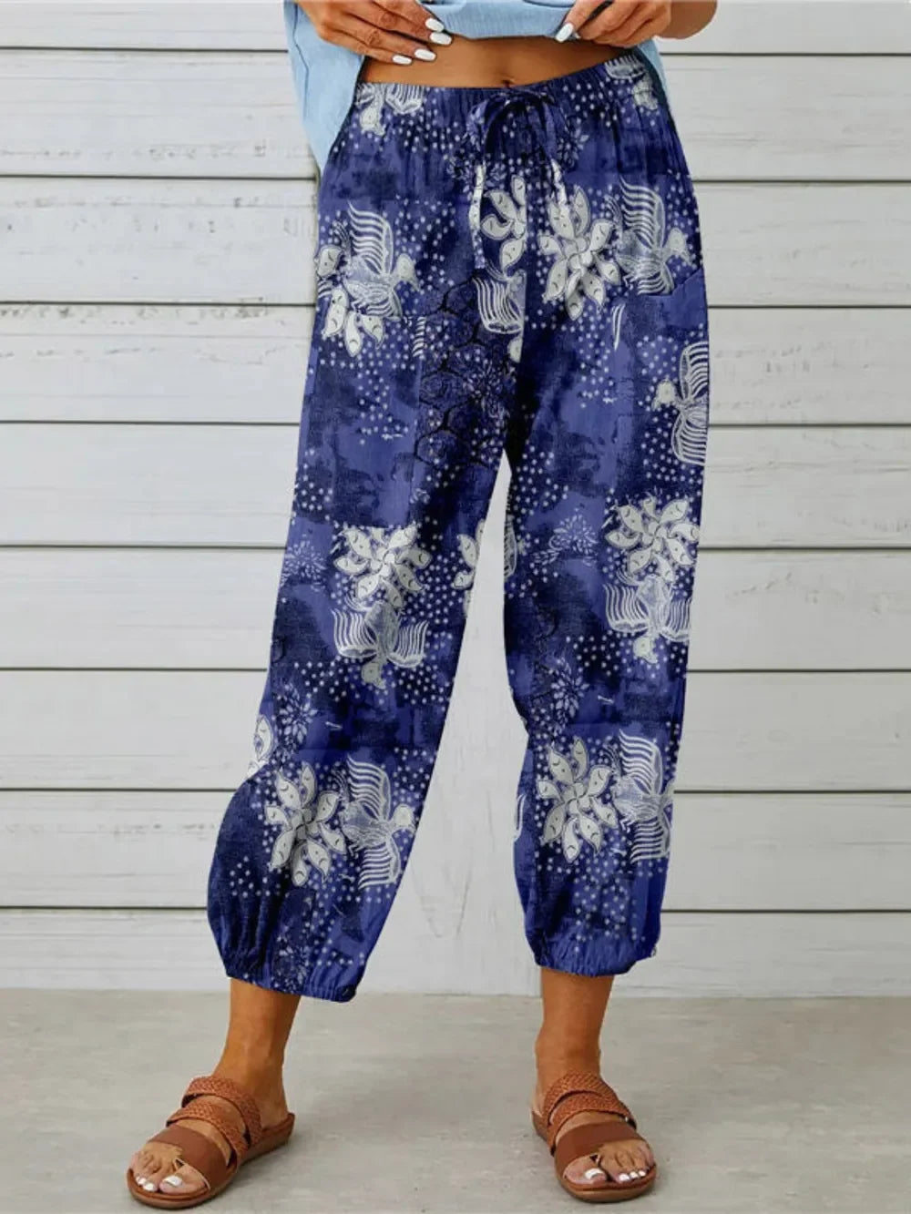 Printed Tied Cropped Pants - minbolu -