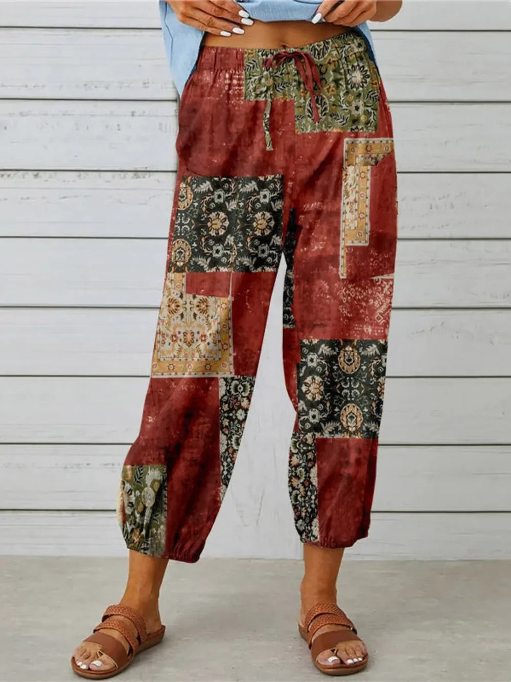 Printed Tied Cropped Pants - minbolu -