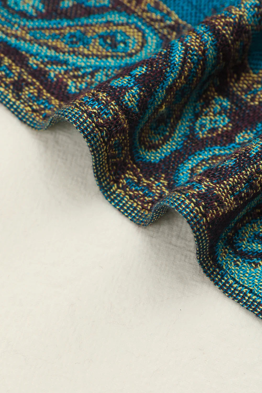 Peacock Blue Retro Paisley Print Tassel Trim Scarf - minbolu -