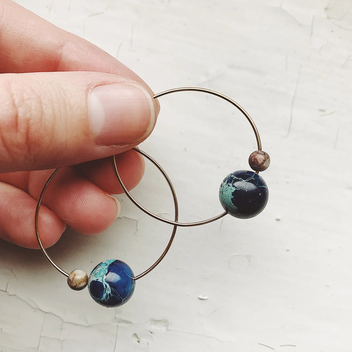 Earth and Moon Jasper Bead Hoop Earrings - minbolu -