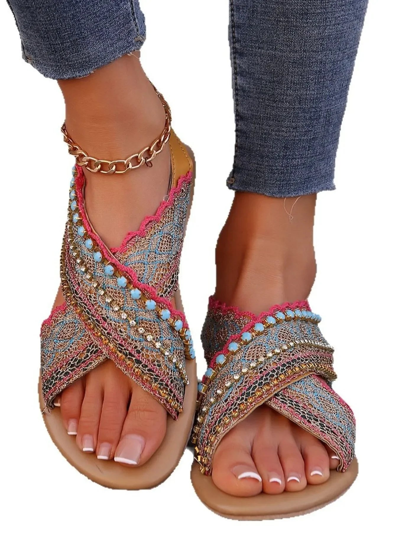 Bohemian Cross-Strap Flat Sandals - minbolu -