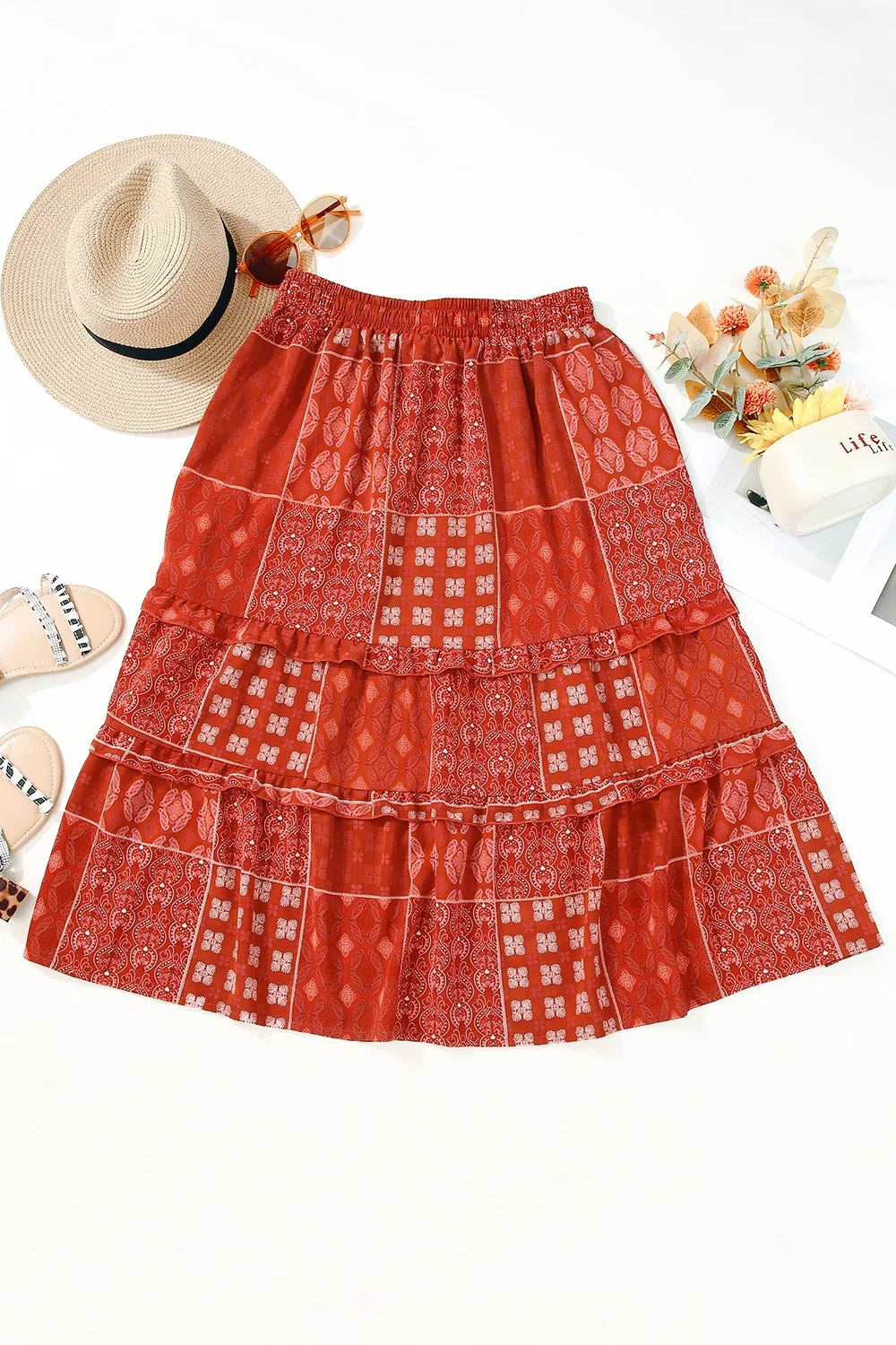 Printed Drawstring Midi Skirt - Stylish & Comfortable - minbolu -