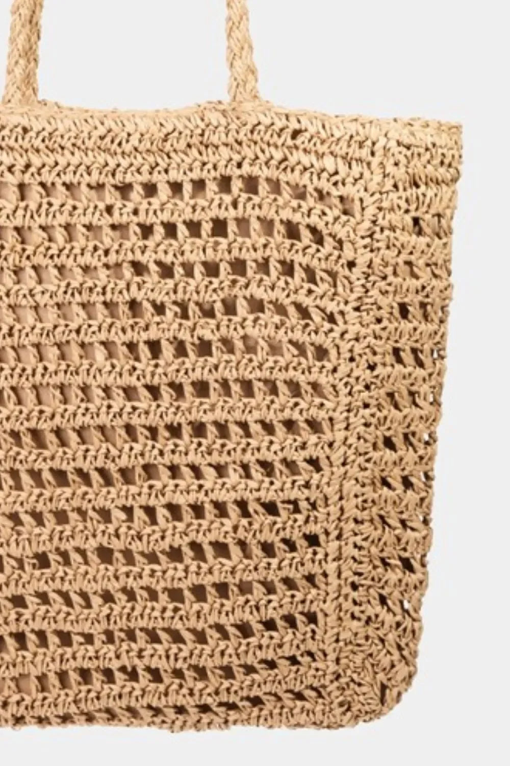 Fame Straw Braided Beach Tote Bag - minbolu -