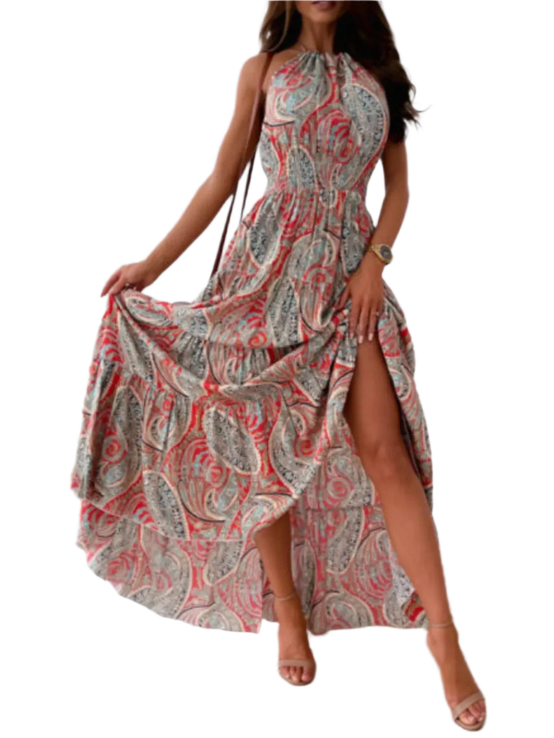 Boho Charm Halter Maxi Dress - minbolu -