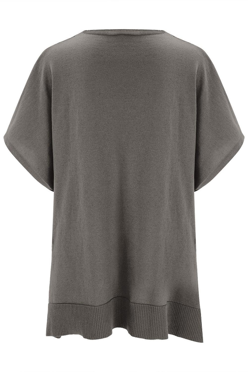 Slit V-Neck Half Sleeve Knit Top - minbolu -