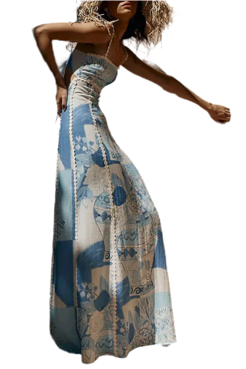 Printed Square Neck Maxi Dress - Alluring Design - minbolu -