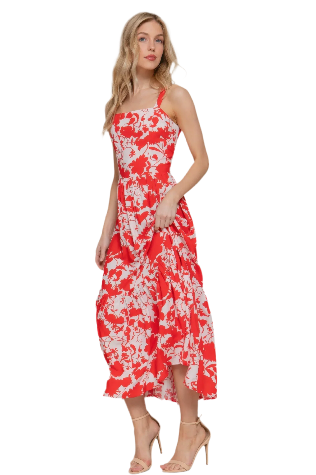 Floral Print Cami Midi Dress - Lightweight & Elegant - minbolu -