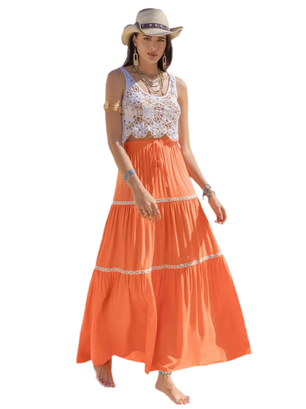 Ruched High Waist Maxi Tiered Skirt - minbolu -