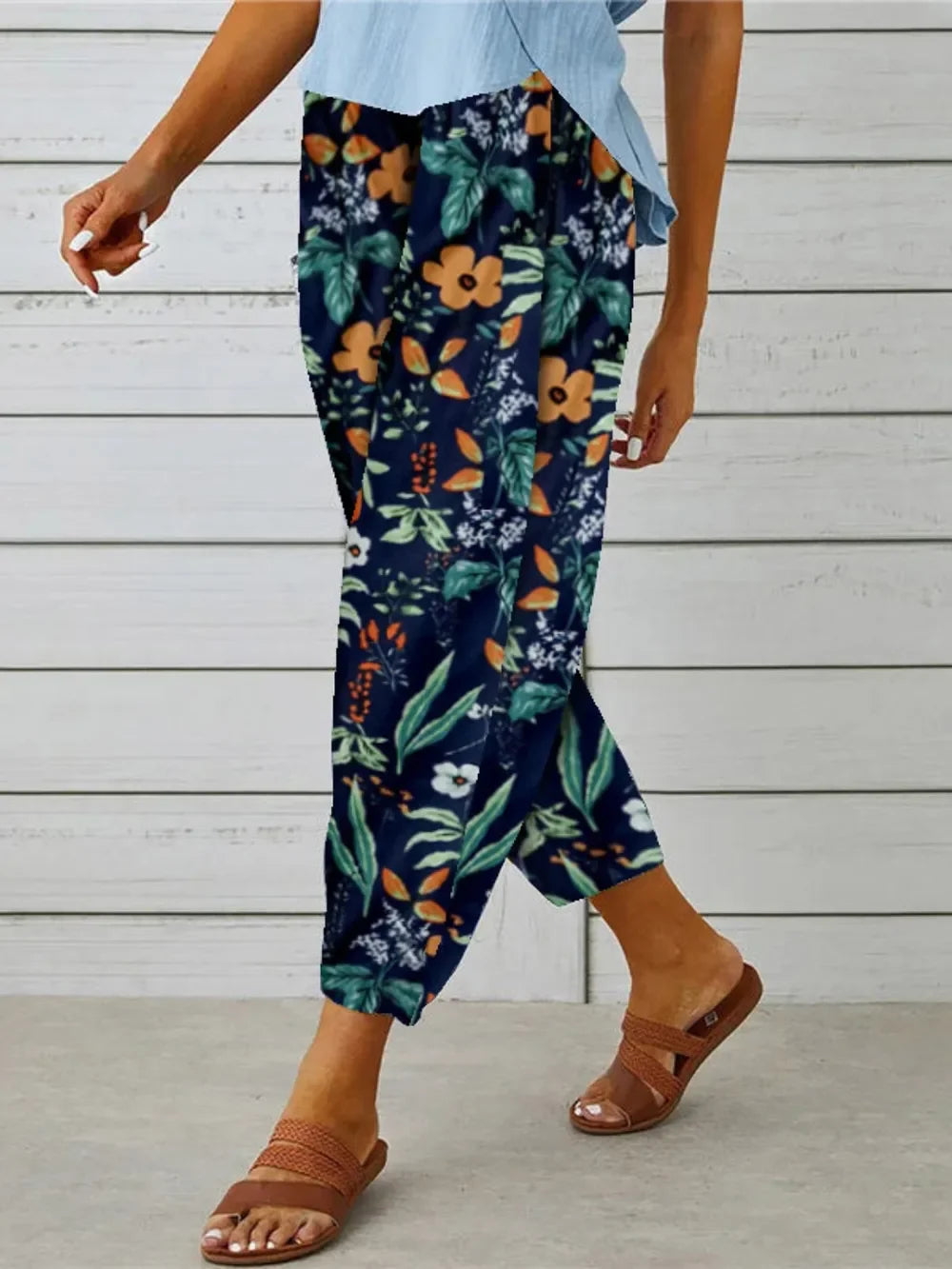 Printed Tied Cropped Pants - minbolu -