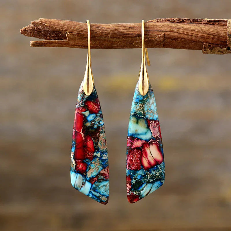Geometric Stone Dangle Earrings - Trendy Jewelry - minbolu -