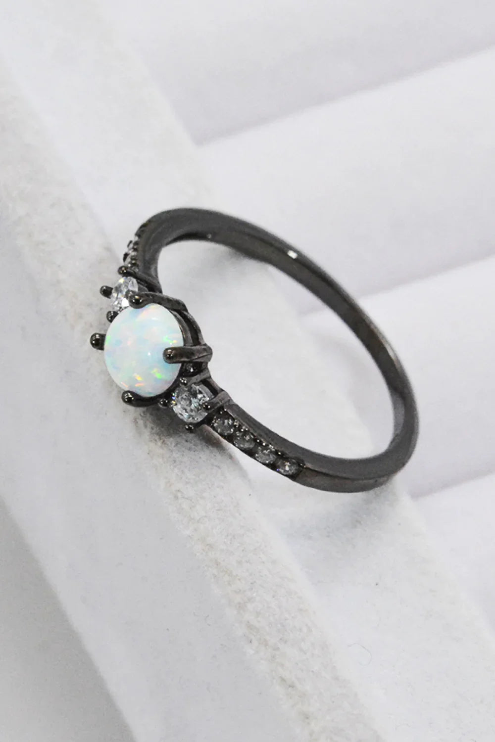 Round Opal Sterling Silver Ring - Stylish Minimalist Design - minbolu -