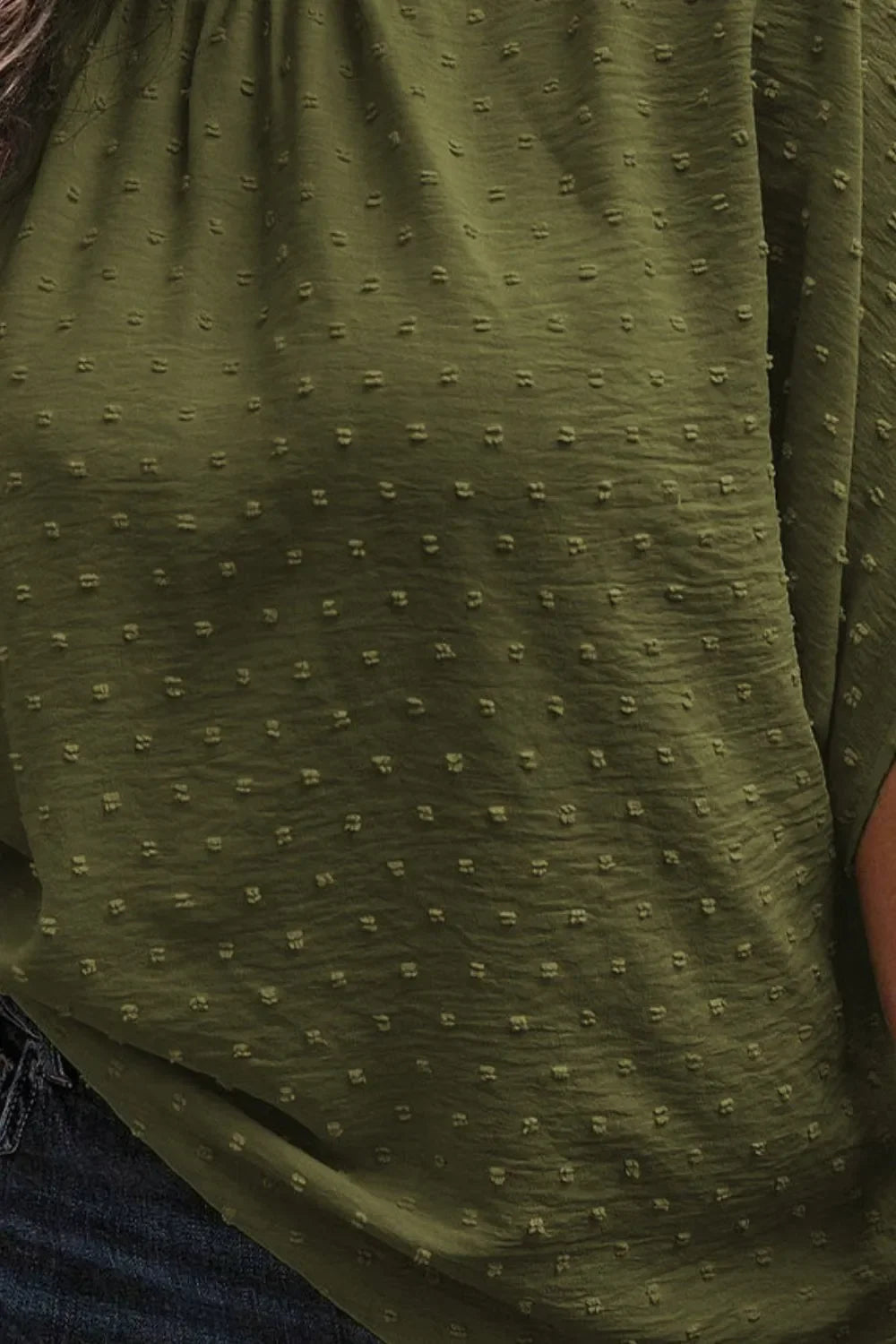 Plus Size Swiss Dot Tied Mock Neck Blouse - minbolu -