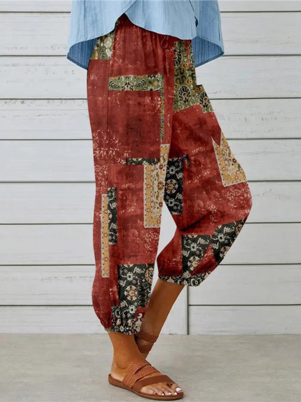 Printed Tied Cropped Pants - minbolu -